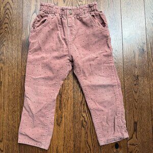 Zara Baby Girl's Light Pink Black Polka Dots Corduroy Elastic Waist Pants 2-3Y